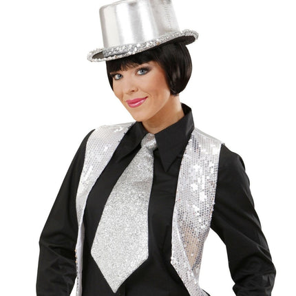 Zilveren Stropdas Glitter Met Elastiek van Widmann koop je bij Partywinkel