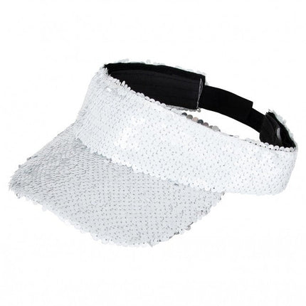 Zonneklep Met Pailletten Wit van PartyXplosion koop je bij Partywinkel