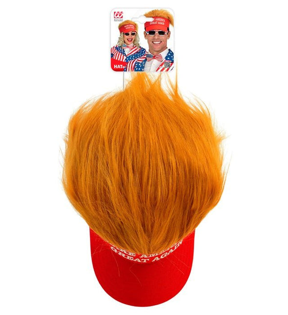 ZONNEKLEP MET PLUCHE HAAR "MAKE AMERICA GREAT AGAIN" van Widmann koop je bij Partywinkel