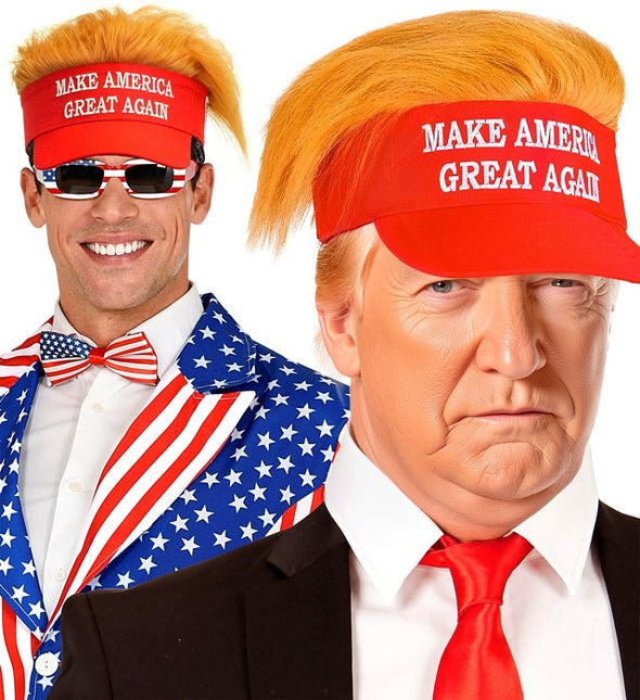 ZONNEKLEP MET PLUCHE HAAR "MAKE AMERICA GREAT AGAIN" van Widmann koop je bij Partywinkel