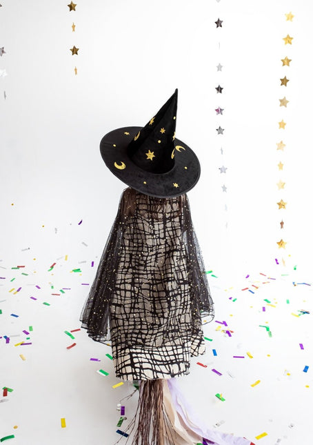 Zwart Gouden Halloween Heksenhoed van Partydeco koop je bij Partywinkel
