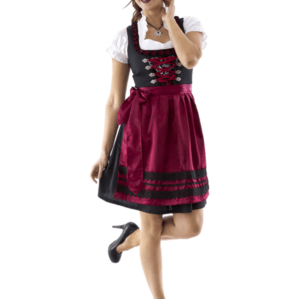 Zwart Rode Dirndl Jurk Oktoberfest Dames Bordeaux van Haus Huberts koop je bij Partywinkel