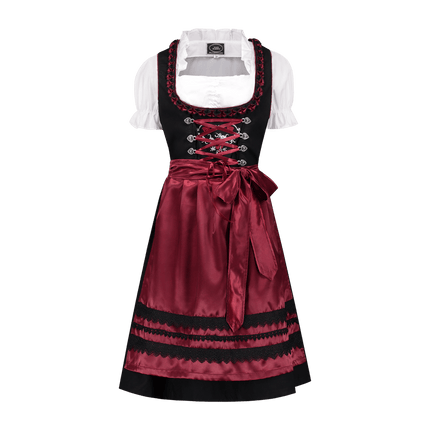 Zwart Rode Dirndl Jurk Oktoberfest Dames Bordeaux van Haus Huberts koop je bij Partywinkel