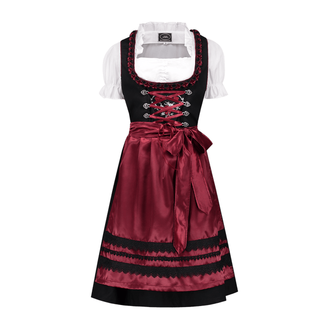 Zwart Rode Dirndl Jurk Oktoberfest Dames Bordeaux van Haus Huberts koop je bij Partywinkel