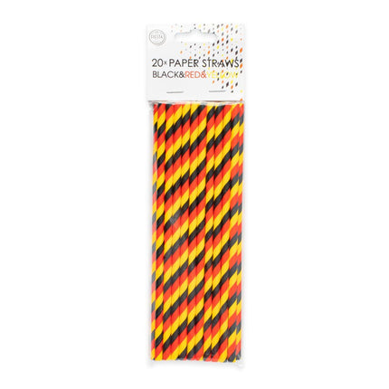 Zwart Rood Gele Rietjes Karton 20st van WeFiesta koop je bij Partywinkel