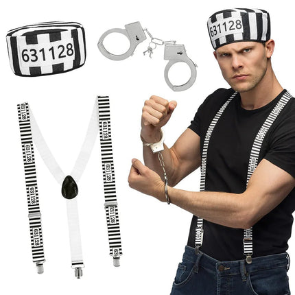 Zwart Witte Accessoireset Gevangene 3 delig van Boland koop je bij Partywinkel