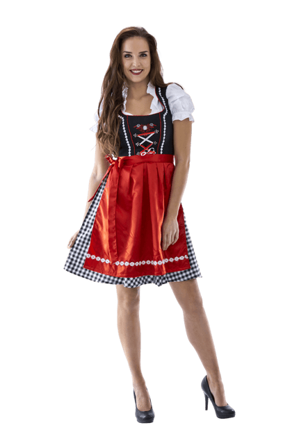 Zwart Witte Dirndl Jurk Oktoberfest Dames Geruit van Haus Huberts koop je bij Partywinkel