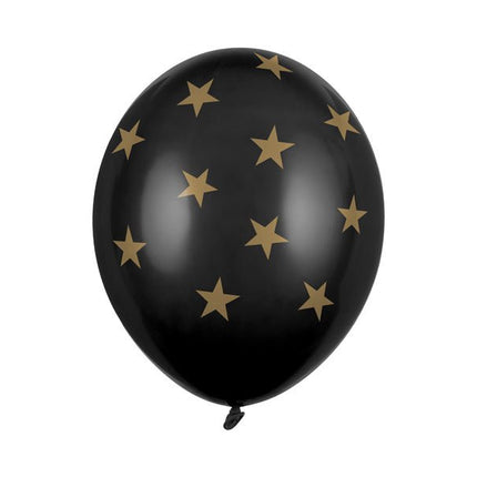 Zwarte Ballon Gouden Sterren 30cm 6st van Partydeco koop je bij Partywinkel