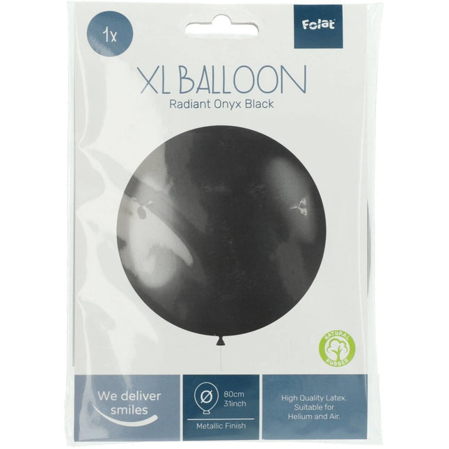 Zwarte Ballon Metallic Onyx Black 80cm van Folat koop je bij Partywinkel