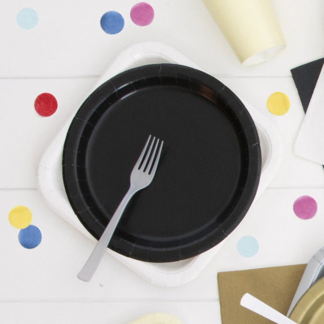 Zwarte Borden Rond 23cm 16st van Unique koop je bij Partywinkel