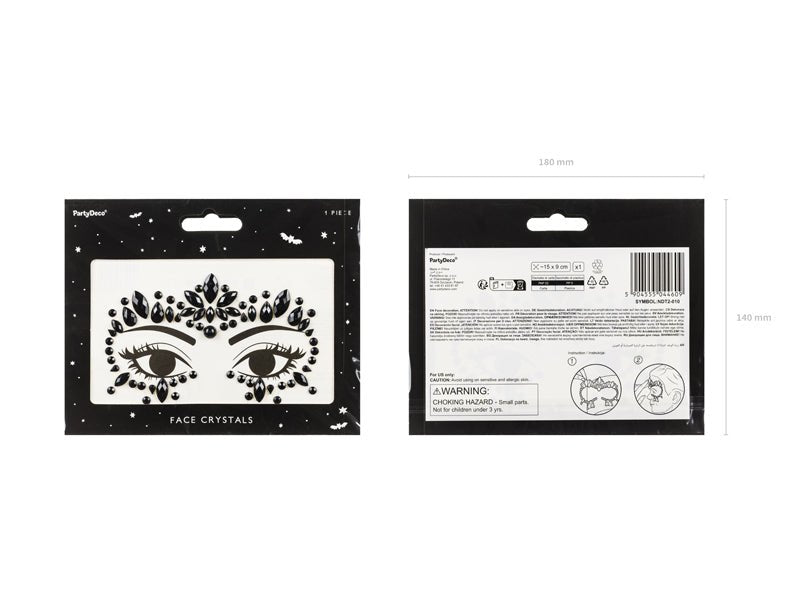 Zwarte Gezicht Stickers Kristallen 15cm van Partydeco koop je bij Partywinkel