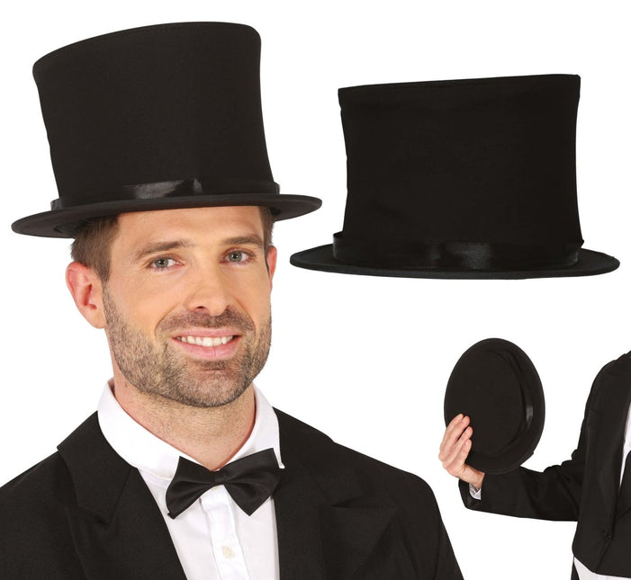 Zwarte Hoge Hoed Opvouwbaar 21cm van Fiestas Guirca koop je bij Partywinkel