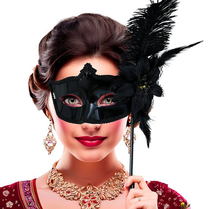 Zwarte Oogmasker Met Houder van Fiestas Guirca koop je bij Partywinkel