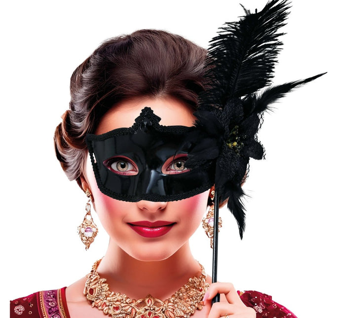 Zwarte Oogmasker Met Houder van Fiestas Guirca koop je bij Partywinkel