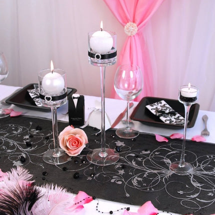 Zwarte Organza Stof Zilveren Bloemen 36cm 9m van Partydeco koop je bij Partywinkel