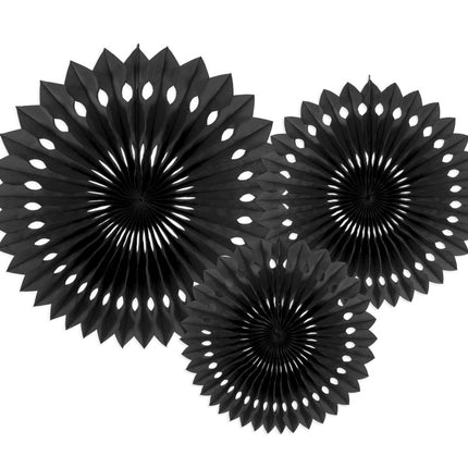 Zwarte Papieren Waaiers 20cm 3st van Partydeco koop je bij Partywinkel