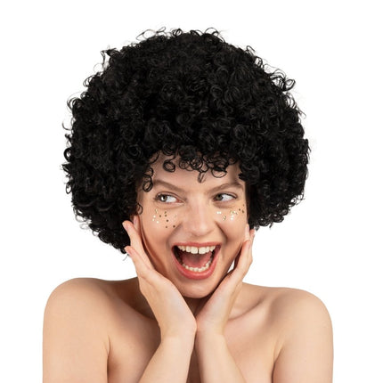 Zwarte Pruik Afro Kort van Partydeco koop je bij Partywinkel