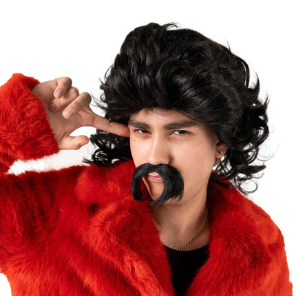 Zwarte Pruik Met Snor van Partydeco koop je bij Partywinkel