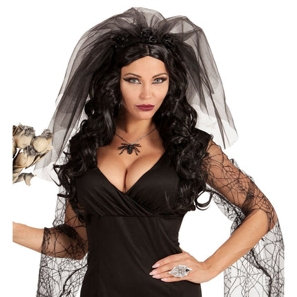 Zwarte Sluier Met Bloemen van Widmann koop je bij Partywinkel