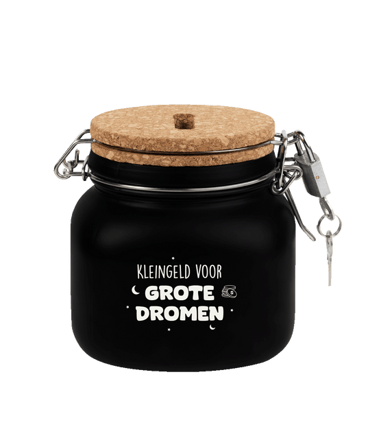 Zwarte Spaarpot Grote Dromen 12,5cm van Paper Dreams koop je bij Partywinkel