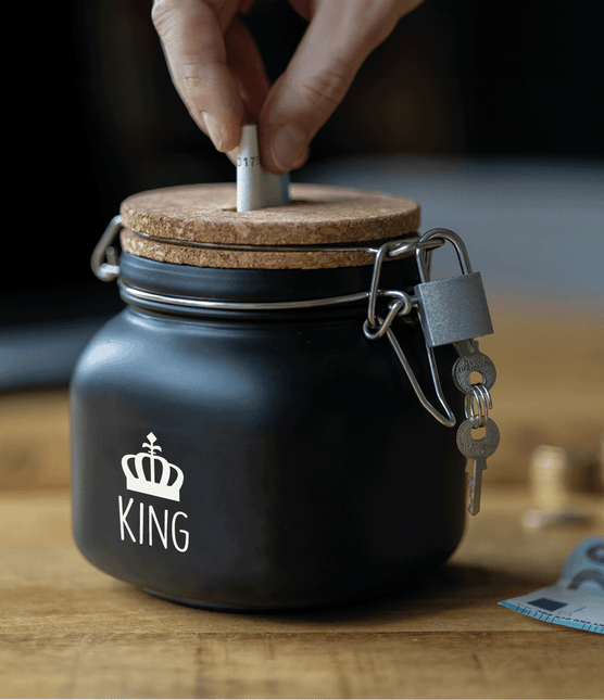 Zwarte Spaarpot King 12,5cm van Paper Dreams koop je bij Partywinkel