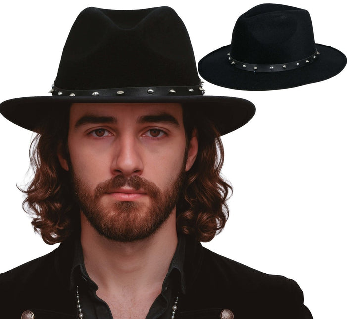 Zwarte vilten cowboyhoed met studs, voor volwassenen van Fiestas Guirca koop je bij Partywinkel