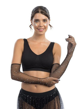 Zwarte Visnet Handschoenen met Strass 45cm van CHAKS koop je bij Partywinkel