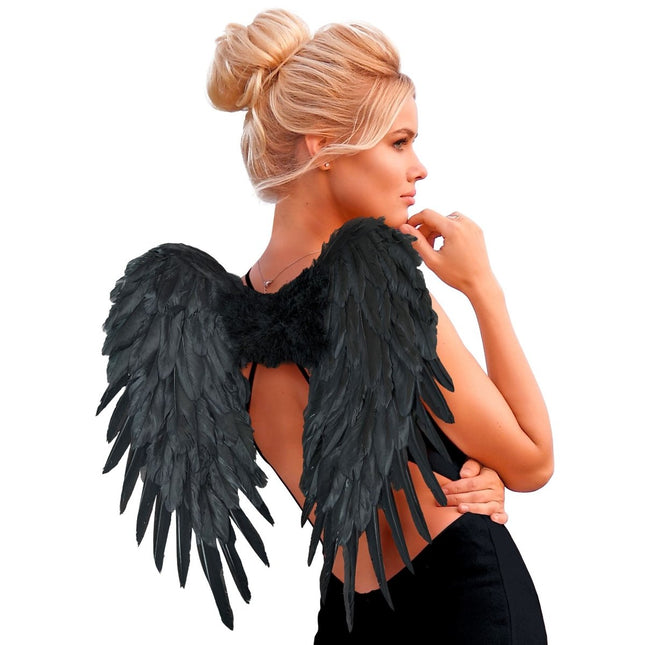 Zwarte Vleugels Veren 50cm van Widmann koop je bij Partywinkel